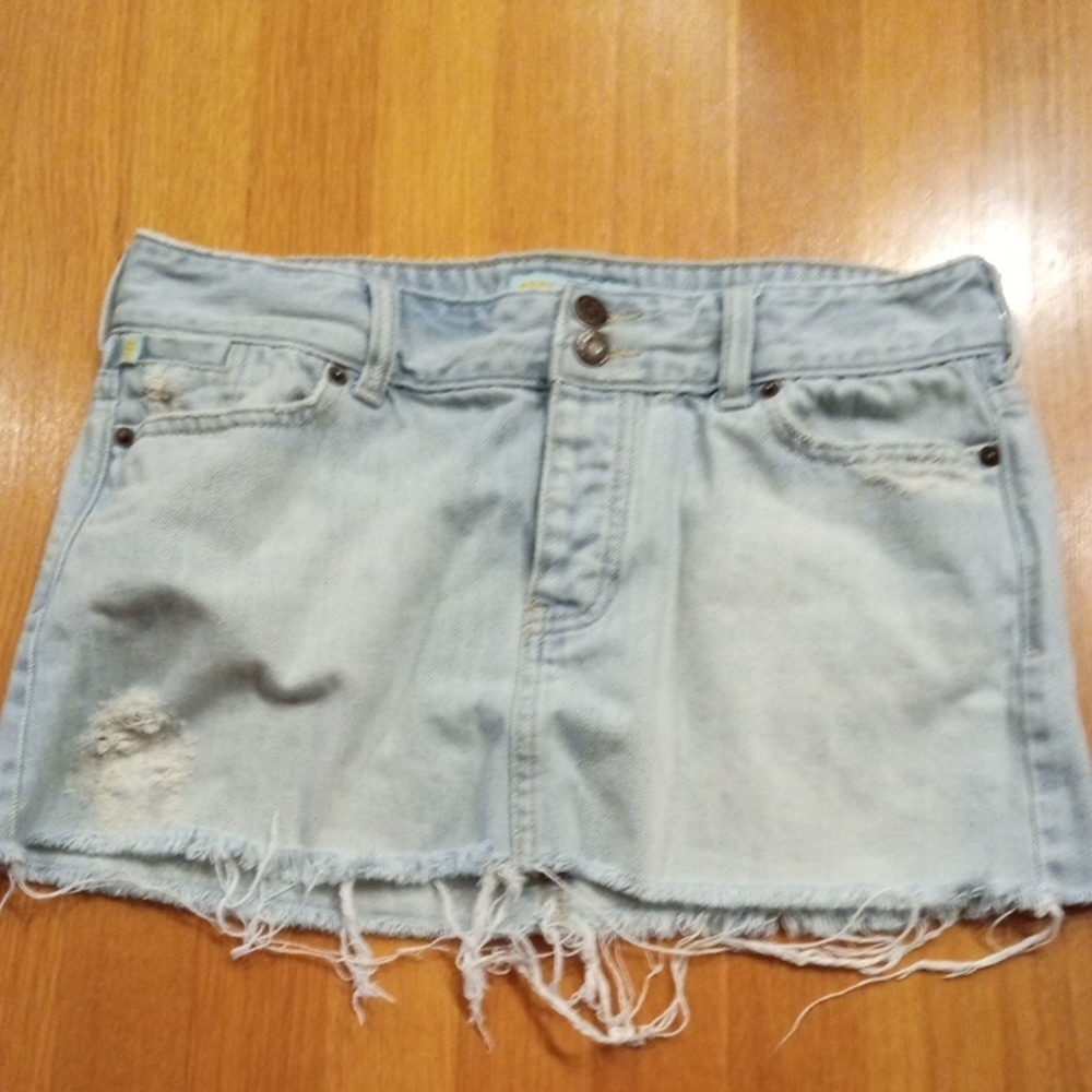 Vintage Y2K Hollister Raw Hem Distressed Denim Womens Mini Skirt 9